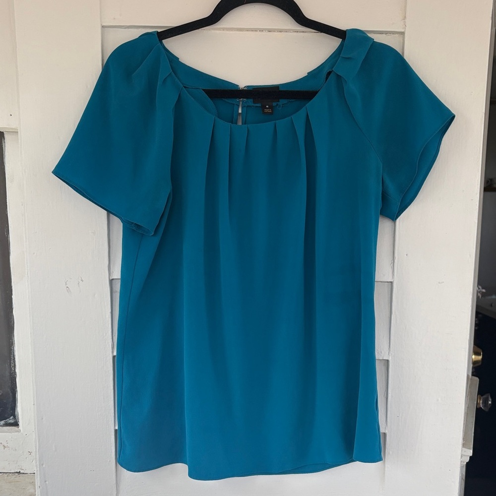 Worthington Teal Pleated Short-Sleeve Blouse